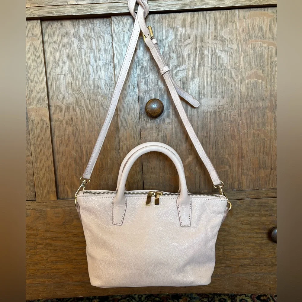 Barney’s New York Blush Pink Pebbled Leather Satchel Gold Hardware